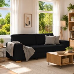3-Seater Sofa Black Fabric Living Room Lounge Couch 220x78x84cm Upholstered