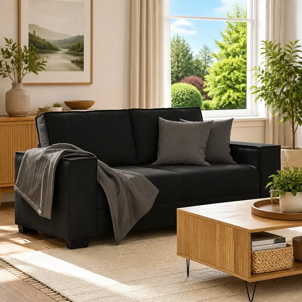 2-Seater Sofa Soft Velvet Black Living Room Lounge Couch
