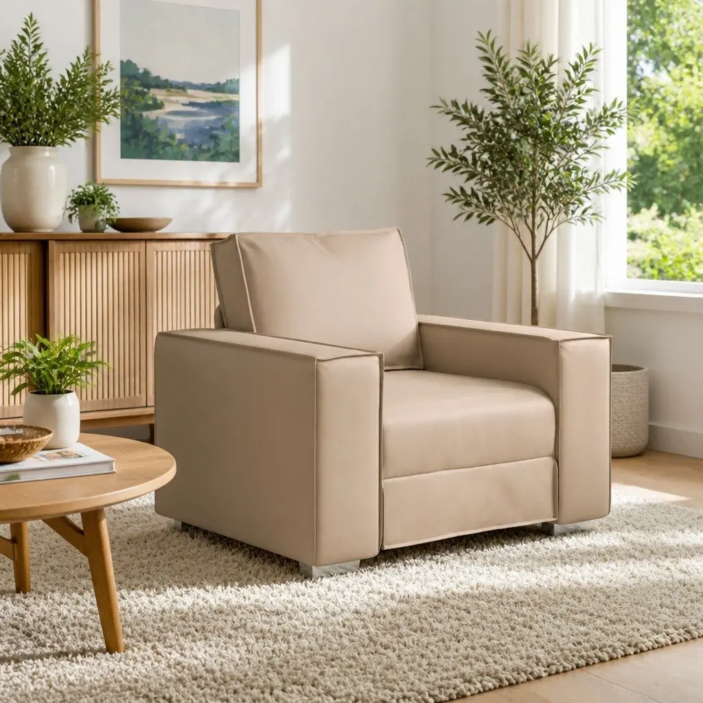 Sofa Chair Faux Leather 100cm Brown Modern Living Room Seating