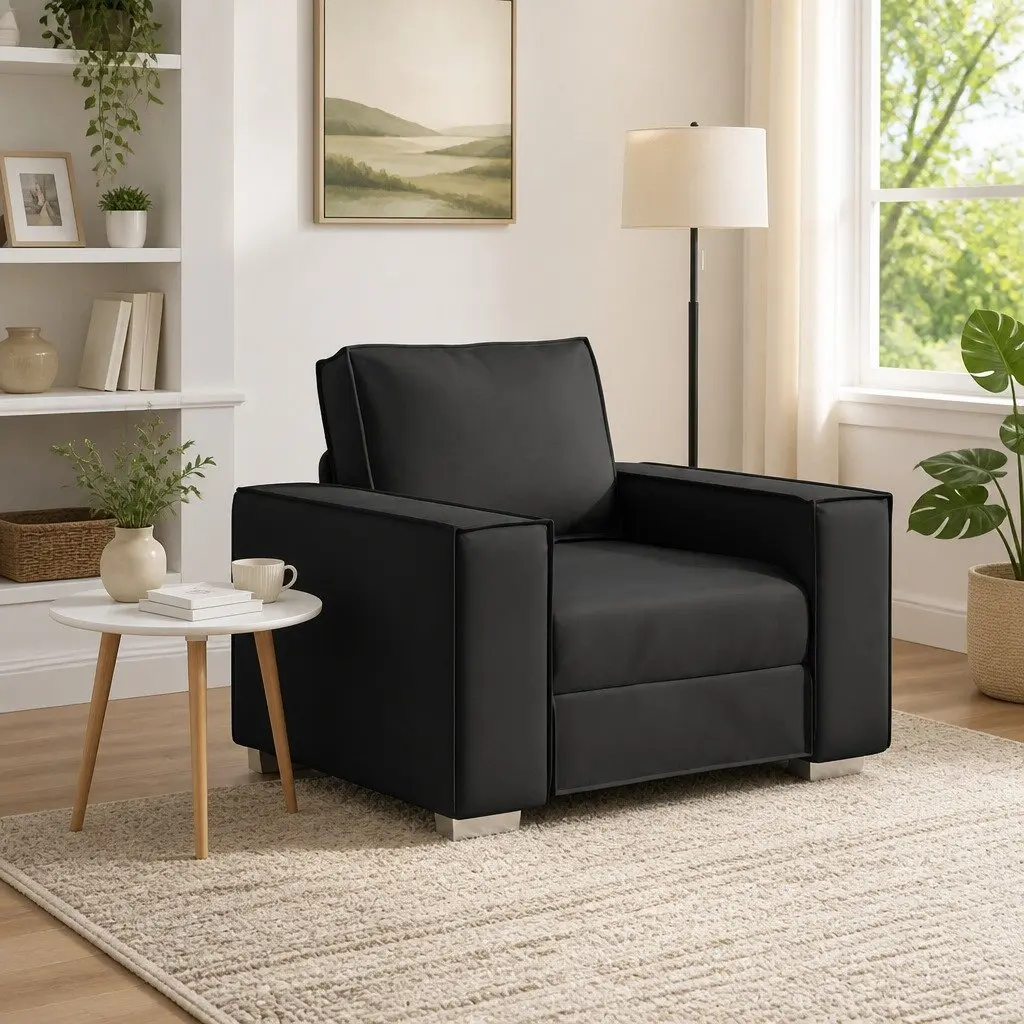 Sofa Chair Modern Faux Leather 100cm Black
