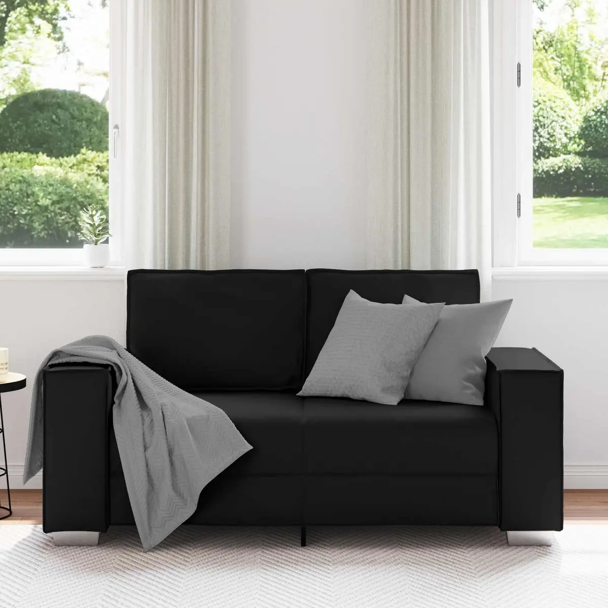 Loveseat Sofa Modern Compact 160cm Black Faux Leather