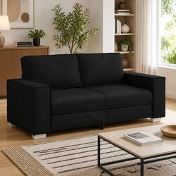 Loveseat Sofa Black 180cm Modern Living Room Furniture Faux Leather Two Seater