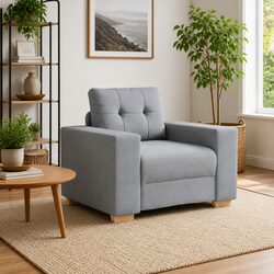 Grey Fabric Sofa Chair Armchair Living Room Bedroom Relaxation Seating