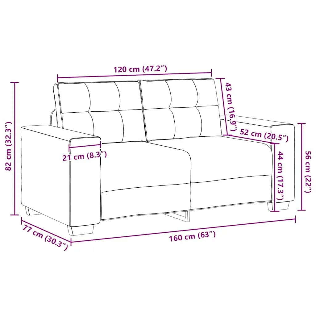 Loveseat Sofa Dark Grey 160x77x82 cm Fabric 2 Seater