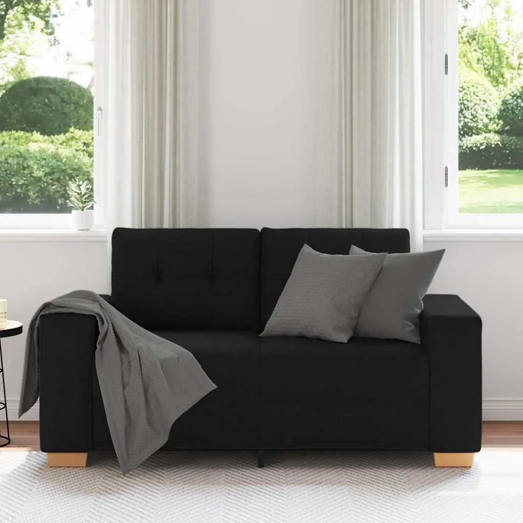 2 Seater Loveseat Sofa Black Fabric Lounge Couch Living Room Seating 160x77x82cm