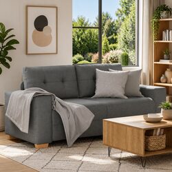 Loveseat Sofa Grey Fabric 180x77x82cm Padded Seats Living Room Furniture