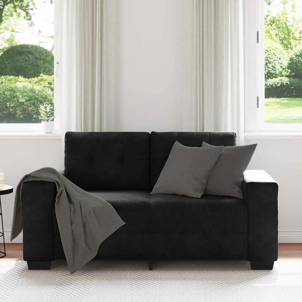 Loveseat Sofa Black Velvet 2 Seater Couch 160x77x82cm