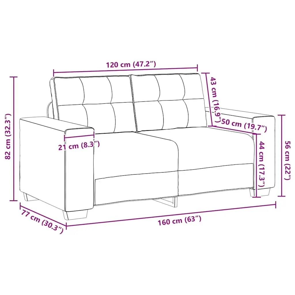Loveseat Sofa Black Velvet 2 Seater Couch 160x77x82cm