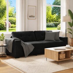 3-Seater Sofa Black Velvet Living Room Furniture Relaxing Lounge Settee