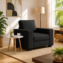 Black Fabric Sofa Chair Lounge Seat Armrest Living Room Furniture 100x77x82cm