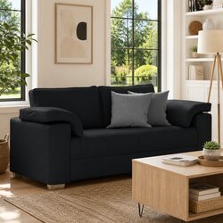 Black Fabric Loveseat Sofa 180cm Wide Modern Living Room Couch Armrests