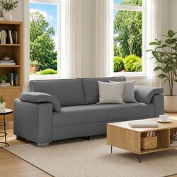3-Seater Sofa Grey Fabric 220cm Modern Living Room Couch Armrest Lounge Seat