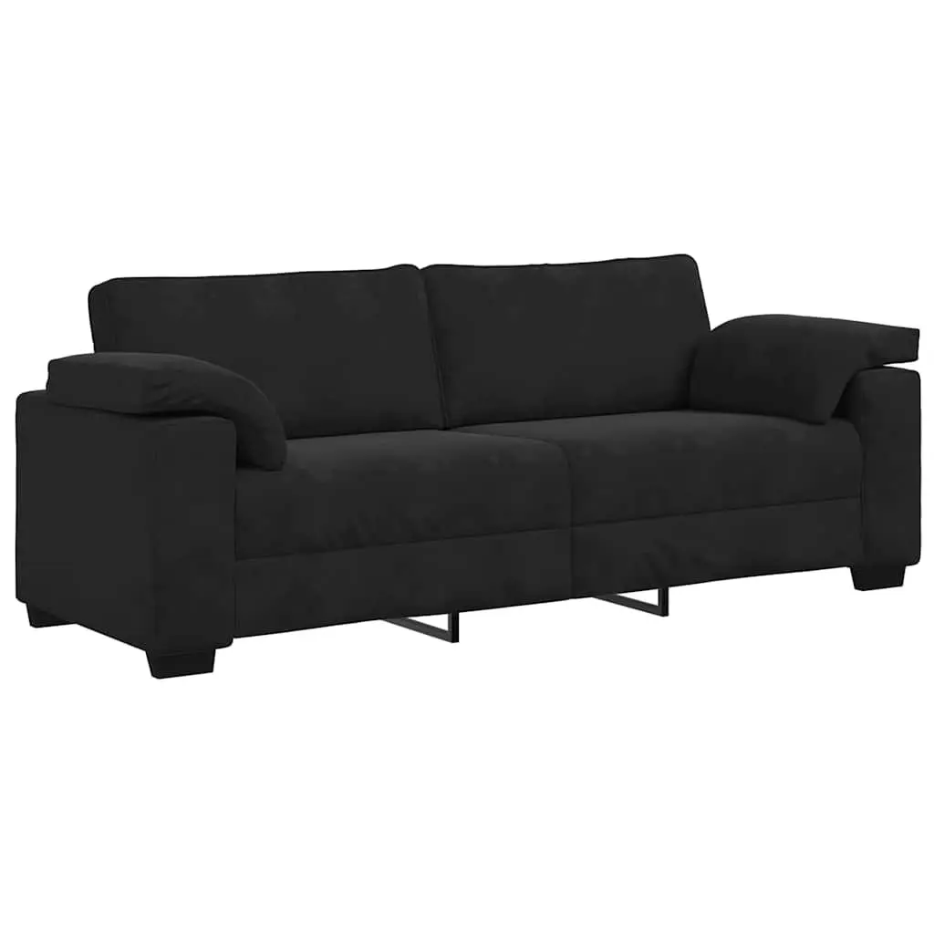 3-Seater Sofa Black Velvet Living Room Furniture Relaxation Couch Padded Seat