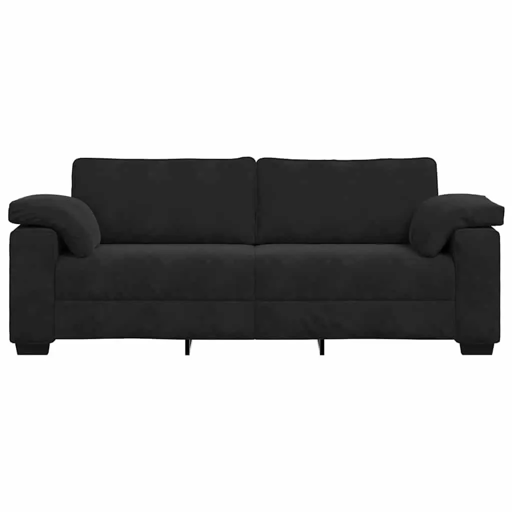 3-Seater Sofa Black Velvet Living Room Furniture Relaxation Couch Padded Seat