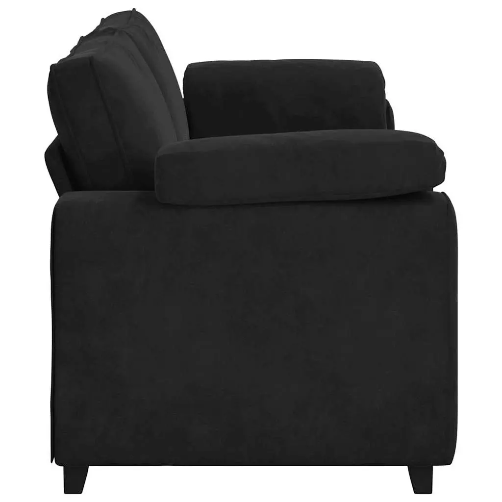 3-Seater Sofa Black Velvet Living Room Furniture Relaxation Couch Padded Seat