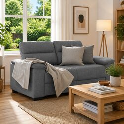 2-Seater Sofa Grey Fabric Lounge Couch Living Room Furniture Relaxing Seating