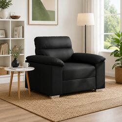 Sofa Chair Black Lounge Seat Faux Leather Armrests Padded Backrest Living Room