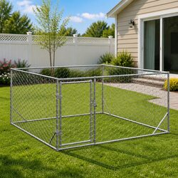 Outdoor Dog Kennel 2x2x1m Galvanised Steel Cage Secure Door Mesh Enclosure