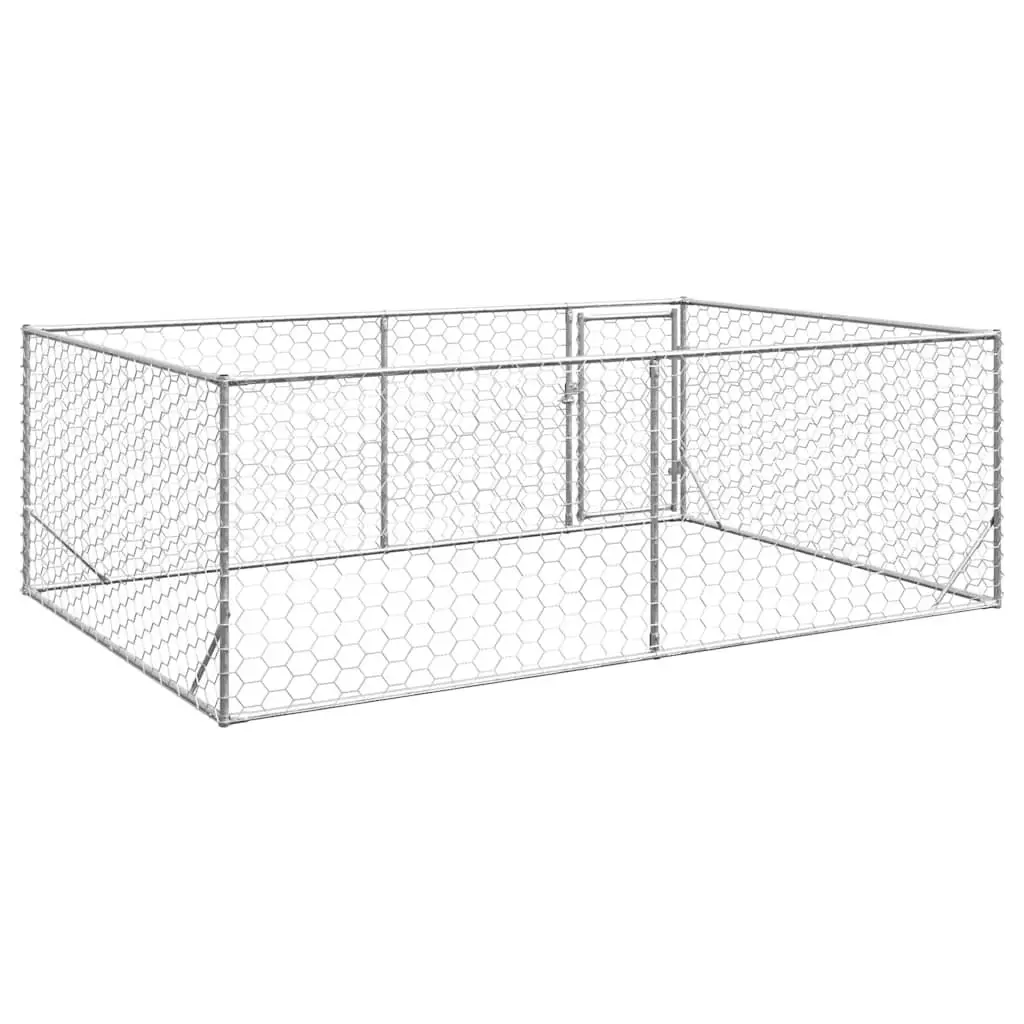 Outdoor Dog Kennel Galvanised Steel 3x2x1m Hexagonal Mesh Silver