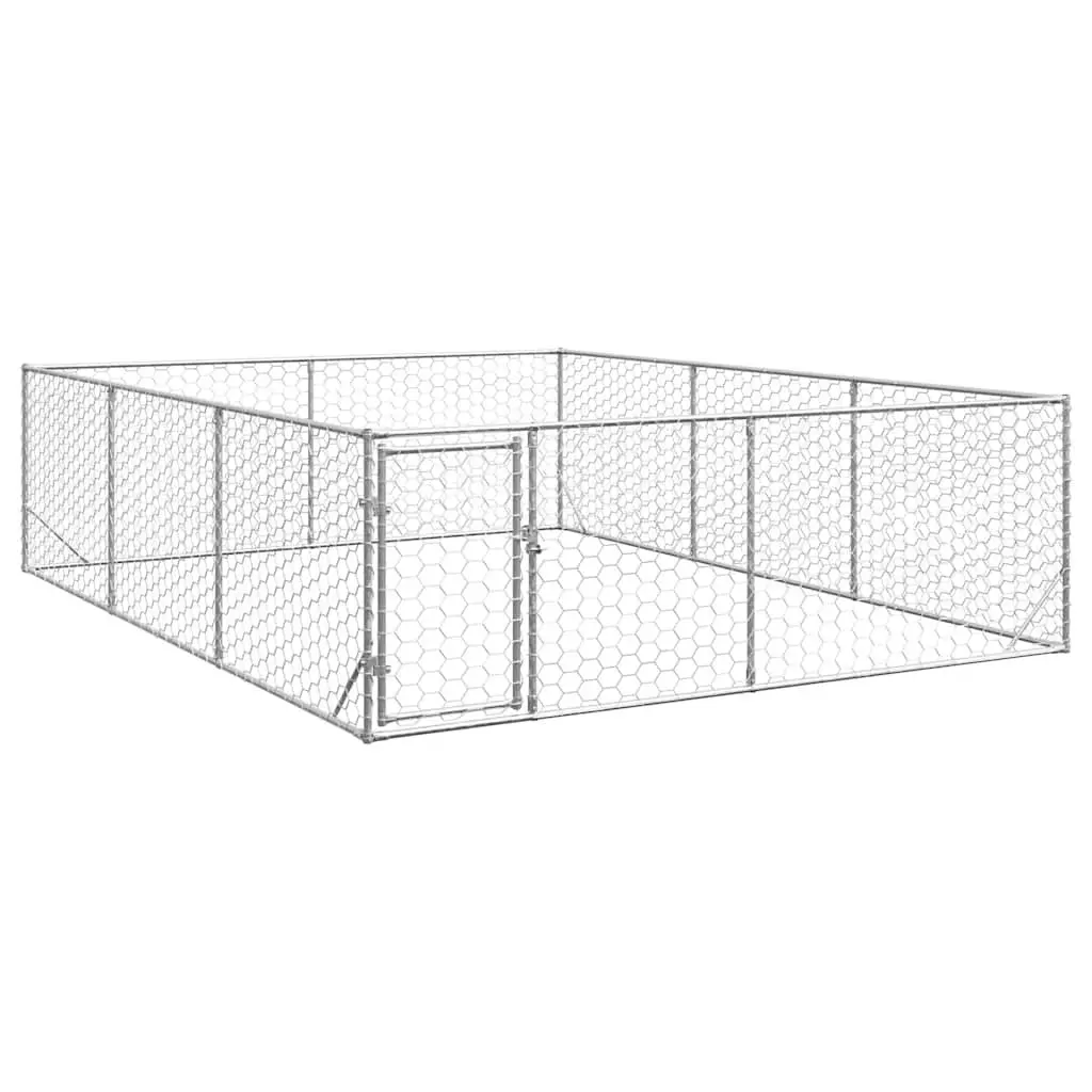 Dog Kennel Galvanised Steel Cage Enclosure 3x4x1m Silver Hexagonal Mesh Door