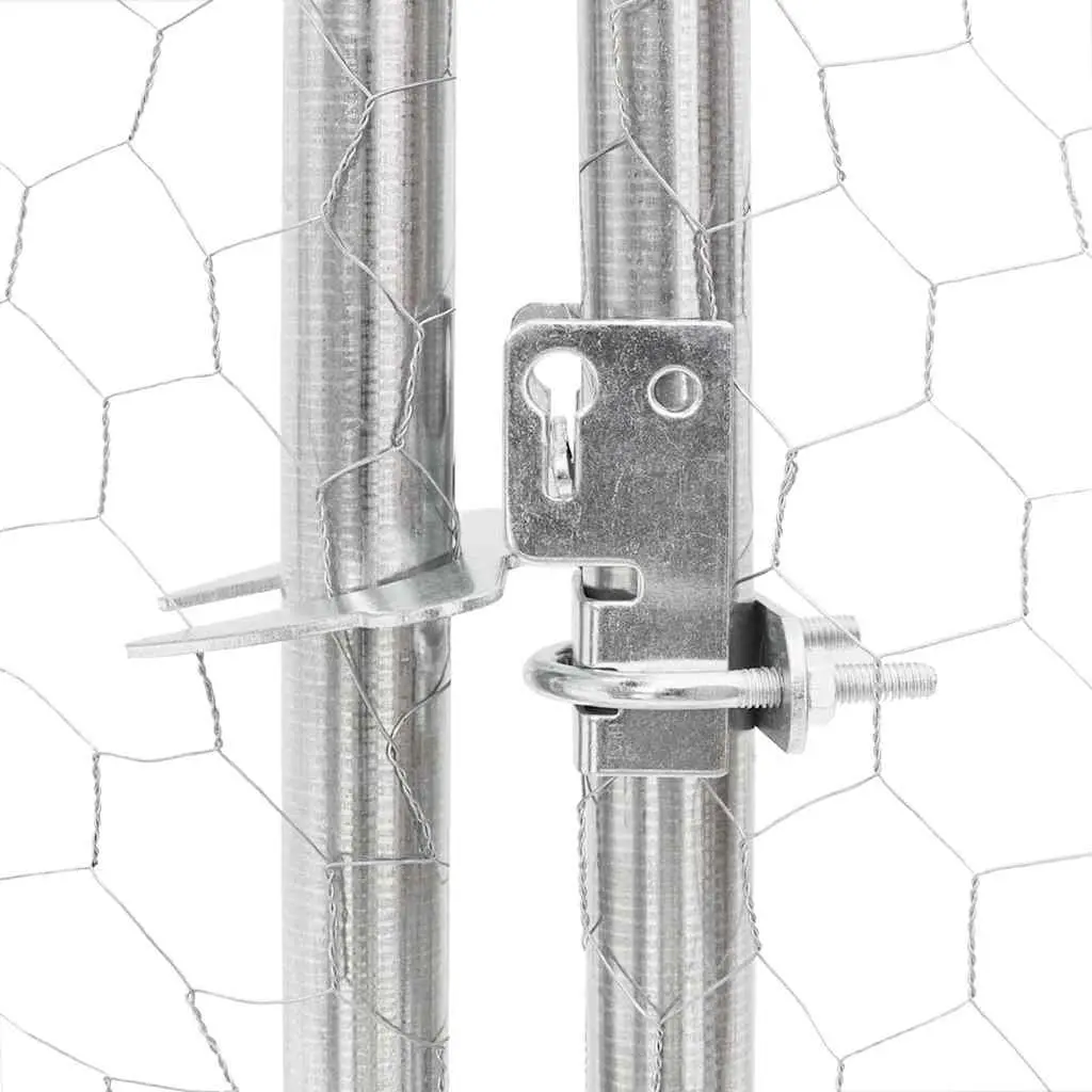 Dog Kennel Galvanised Steel Cage Enclosure 3x4x1m Silver Hexagonal Mesh Door