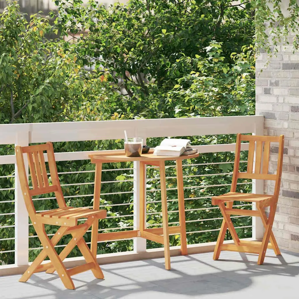 Outdoor Bistro Chairs Foldable Solid Wood Garden Patio Seating Set 2 Pieces Brown