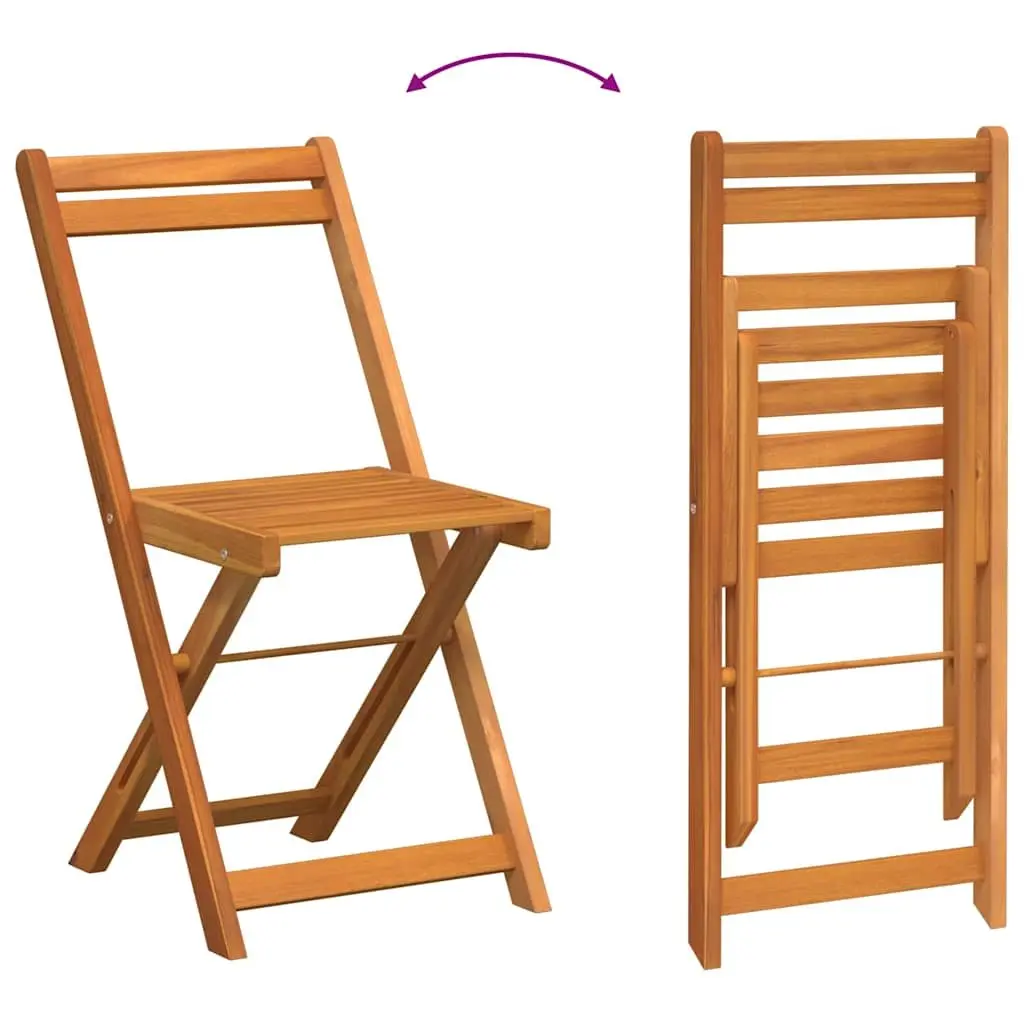 Bistro Set 3 Piece Outdoor Garden Patio Furniture Solid Acacia Wood Foldable Chairs with Cushions Brown
