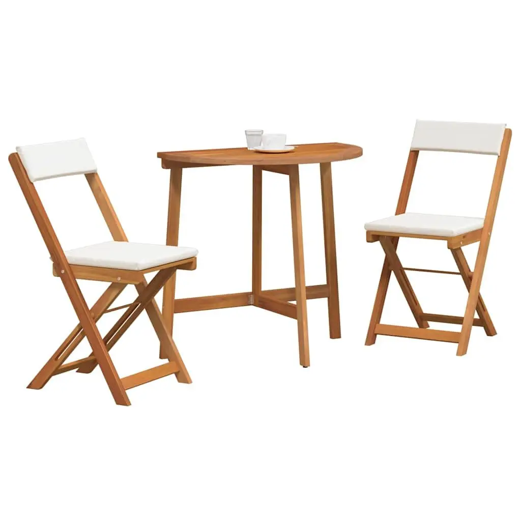 Bistro Set 3 Piece Outdoor Garden Patio Furniture Solid Acacia Wood Foldable Chairs with Cushions Brown