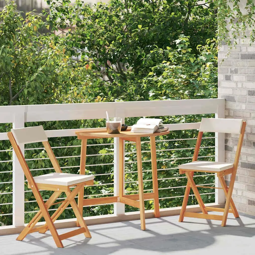 Bistro Set 3 Piece Outdoor Garden Patio Furniture Solid Acacia Wood Foldable Chairs with Cushions Brown