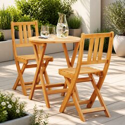Folding Bistro Set 3 Piece Outdoor Dining Table Chairs Garden Patio Furniture
