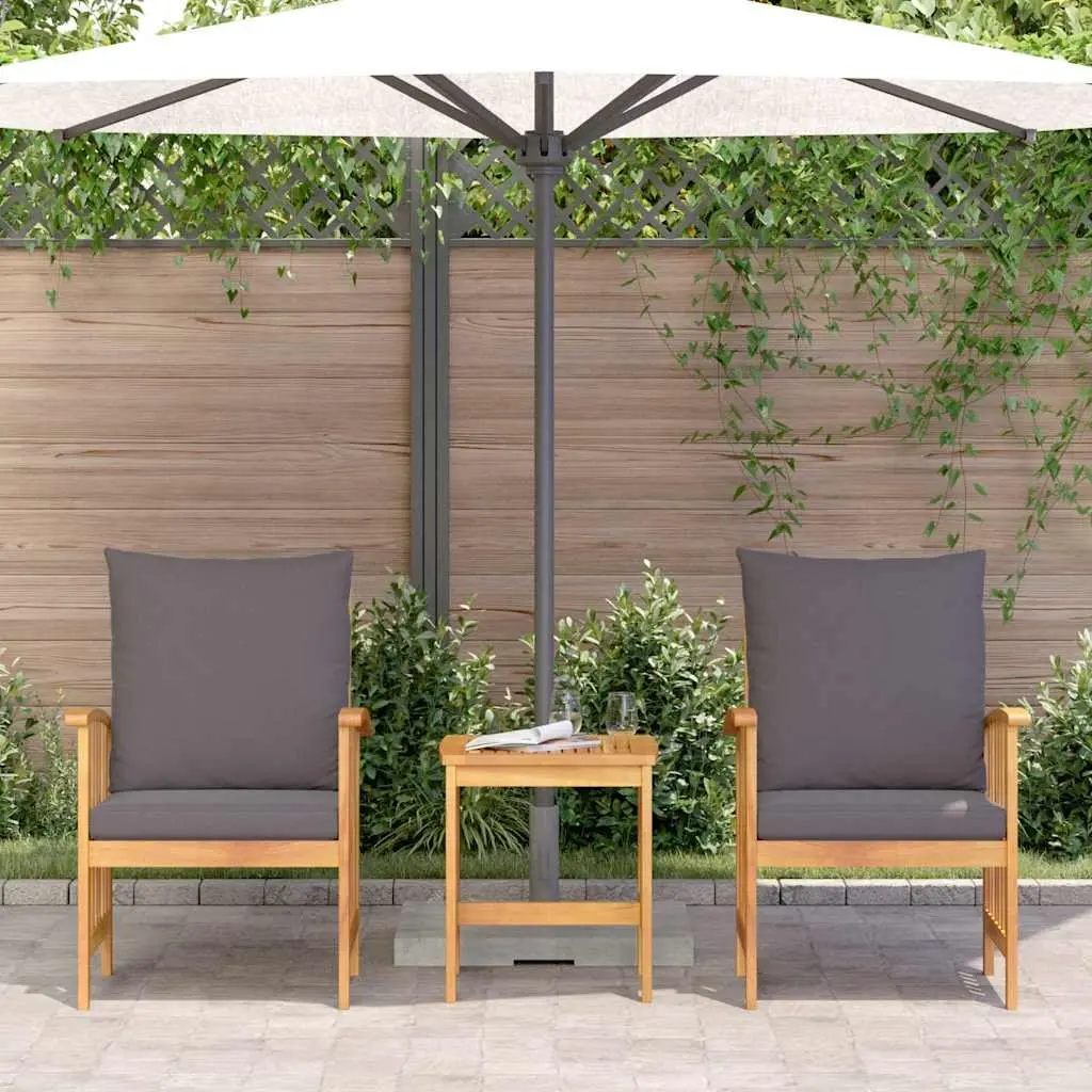 Garden Sofa Set 3 Piece Outdoor Furniture Armchairs Table Brown Acacia Wood