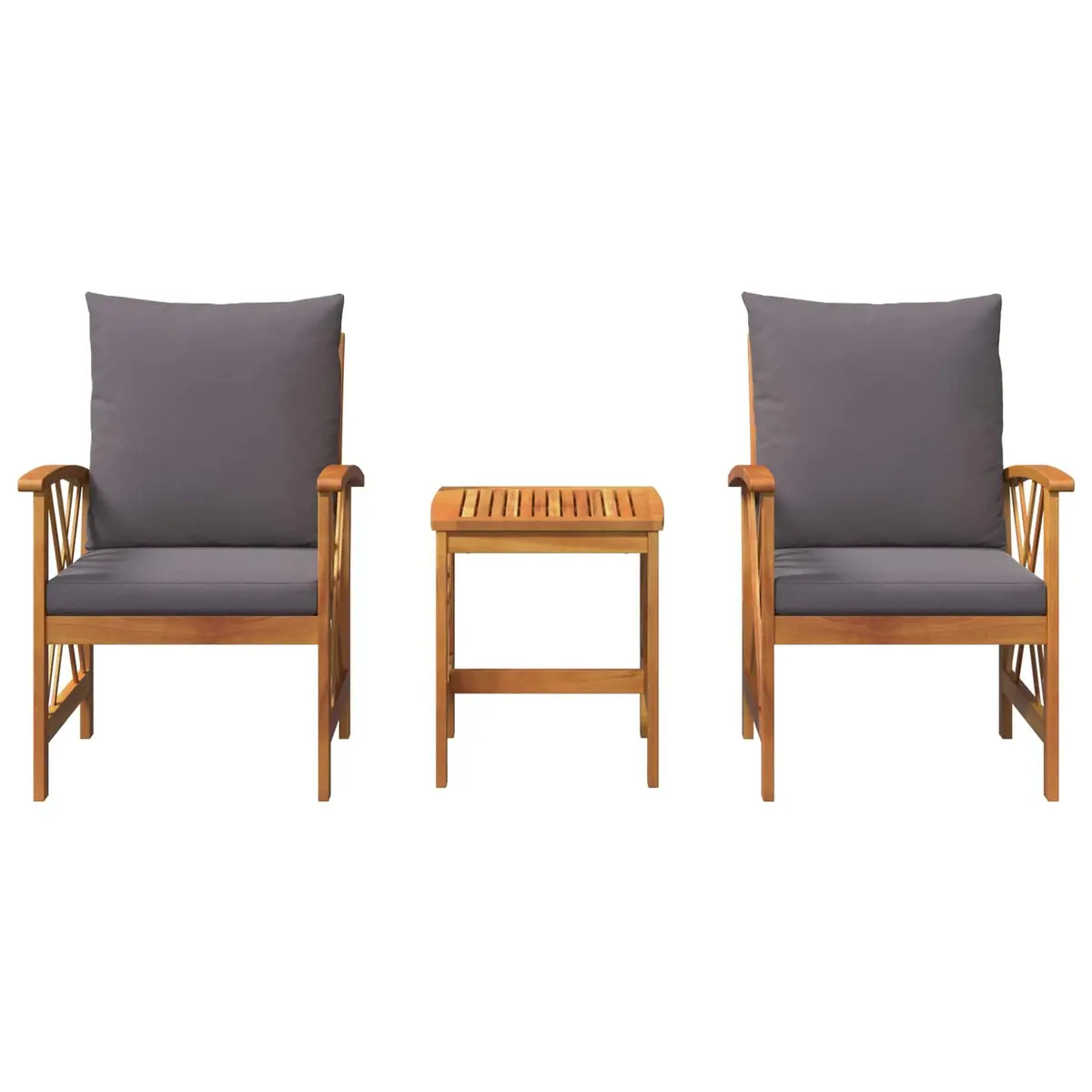 3 Piece Garden Sofa Set Outdoor Furniture Brown Acacia Wood with Weather Resistant Cushions