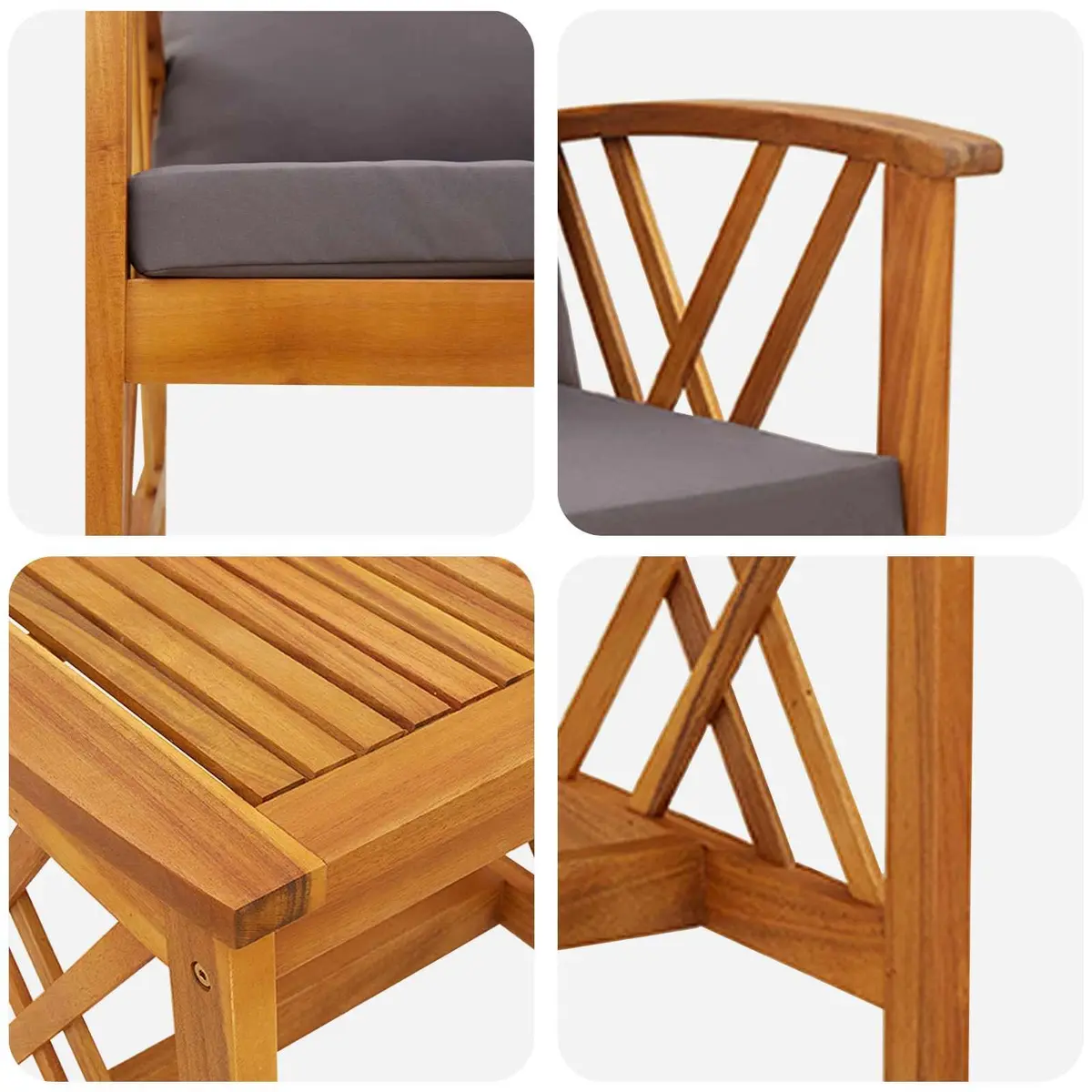 3 Piece Garden Sofa Set Outdoor Furniture Brown Acacia Wood with Weather Resistant Cushions
