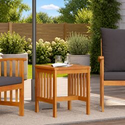 Outdoor Side Table Solid Acacia Wood Garden Patio Furniture Brown Natural