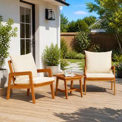 Outdoor Bistro Set 3 Pieces Brown Acacia Wood Garden Furniture with Cushions