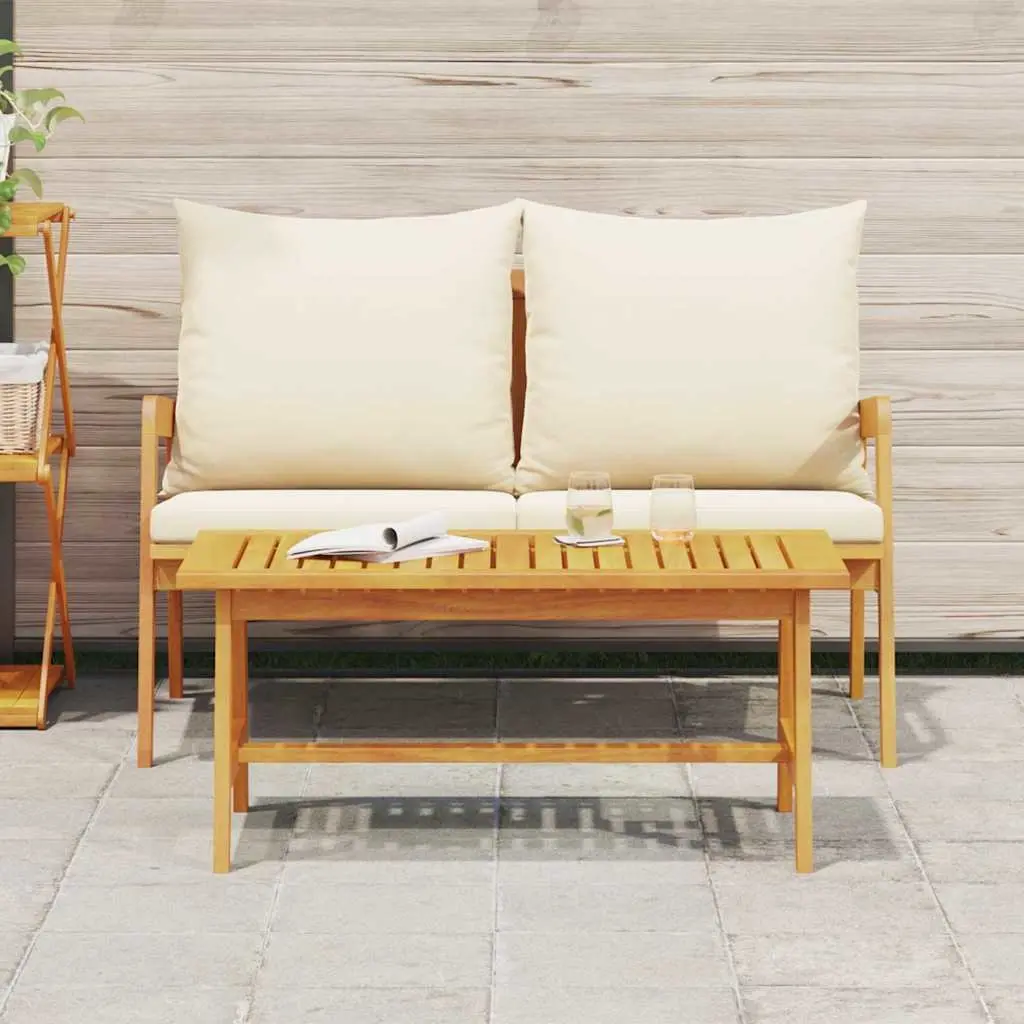 Outdoor Sectional Sofa Unit 2 Piece Cushioned Garden Furniture Set Solid Acacia Wood Brown