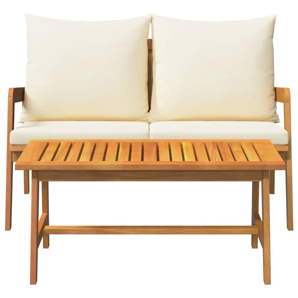 Outdoor Sectional Sofa Unit 2 Piece Cushioned Garden Furniture Set Solid Acacia Wood Brown