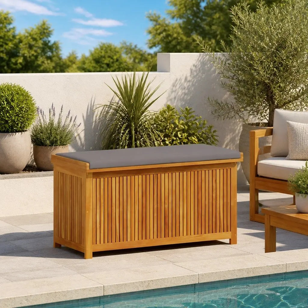 Outdoor Cushion Storage Box 113x50x60.5 cm Solid Acacia Wood Garden Furniture