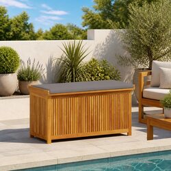 Outdoor Cushion Storage Box 113x50x60.5 cm Solid Acacia Wood Garden Furniture