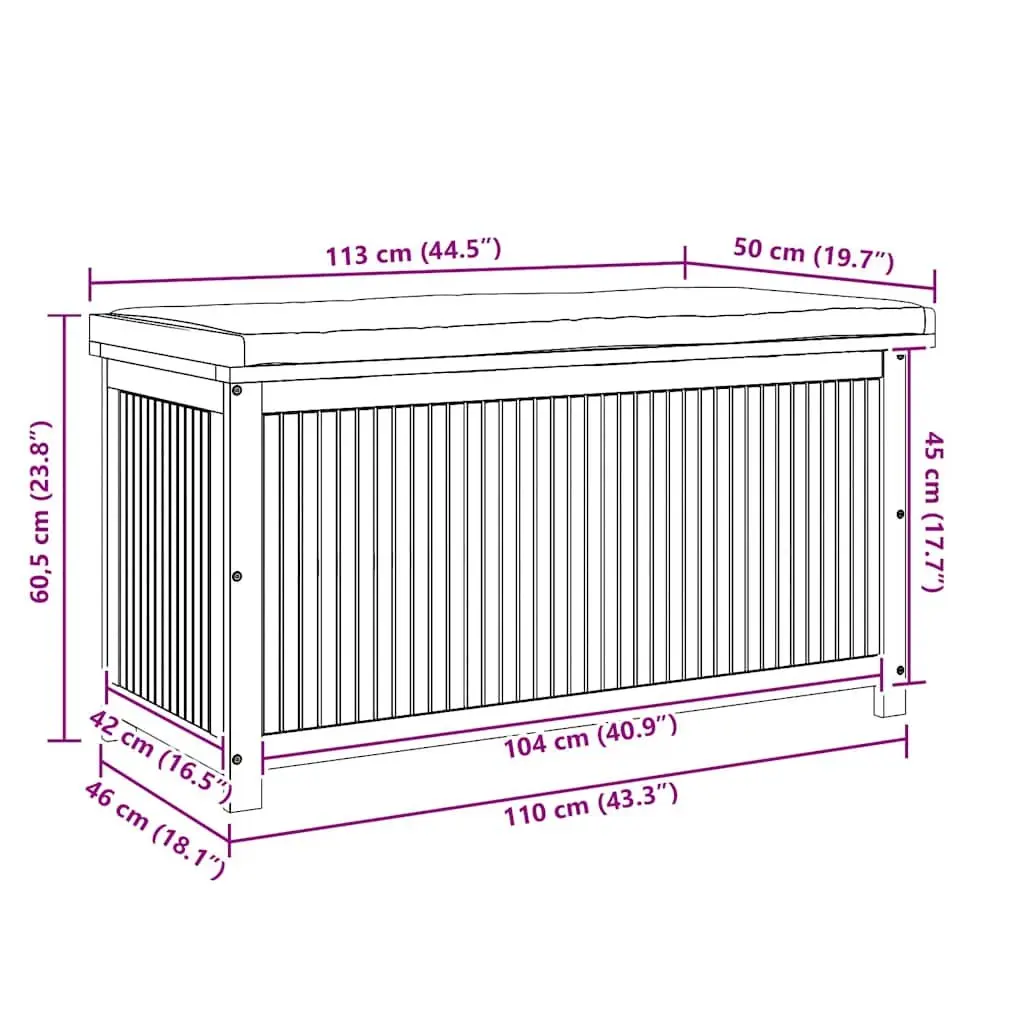 Outdoor Cushion Storage Box 113x50x60.5 cm Solid Acacia Wood Garden Furniture