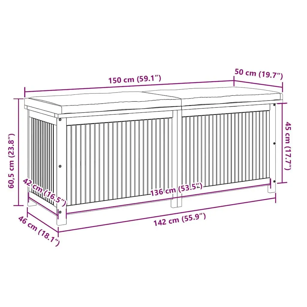 Outdoor Cushion Storage Box 150x50x60.5cm Solid Acacia Wood Garden Organiser