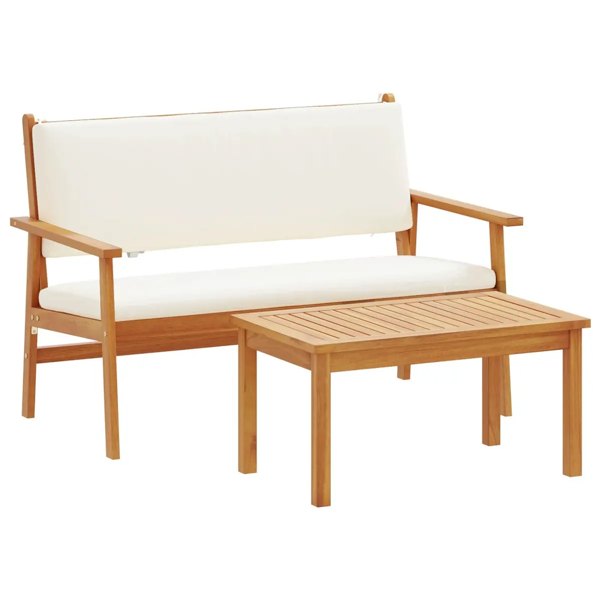 Garden Sofa Set Solid Acacia Wood 2 Pcs Cream White Outdoor Patio Lounge