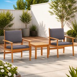 Outdoor Garden Sofa Set 3 Piece Anthracite Acacia Wood Patio Seating Furniture