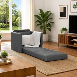 Floor Sofa Bed 60cm Grey Fabric Modern Minimalist Lounge Guest Sleeping