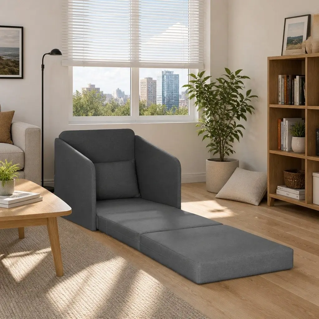Sofa Bed Convertible Grey Fabric 65 x 80 x 83 cm Modern Floor Furniture