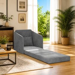 Modern Sofa Bed Grey Velvet Convertible Lounge Furniture Sleeper Couch Living