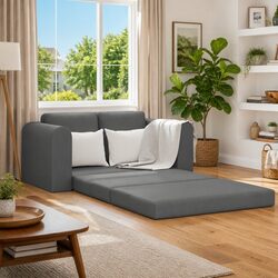 Floor Sofa Bed Convertible Grey Fabric Modern Couch Manual Adjustment Compact