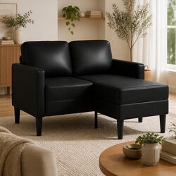 L-Shaped 2-Seater Sofa with Chaise Lounge Corner Couch Black Faux Leather