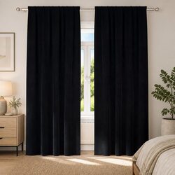 Blackout Curtains 2 pcs Black 140 x 225 cm Velvet Window Treatment Bedroom