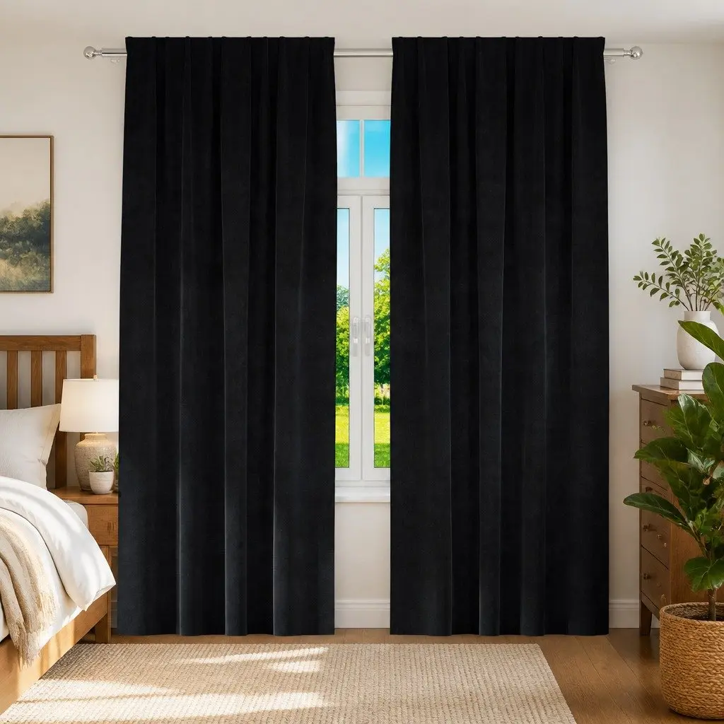 Blackout Curtains Velvet 140 x 245 cm Black 2 pcs